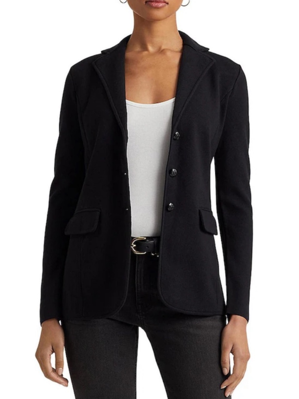 Lauren Ralph Lauren Notch Lapel Long Sleeve Cotton Knit Blazer Quiet Luxury